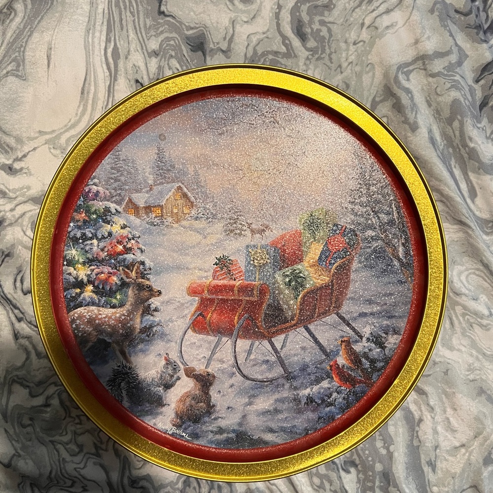Vintage winter Christmas Holiday Cookie Tin